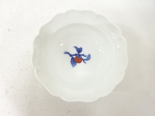  人間国宝　十四代　酒井田柿右衛門造　染錦　柿文　小鉢